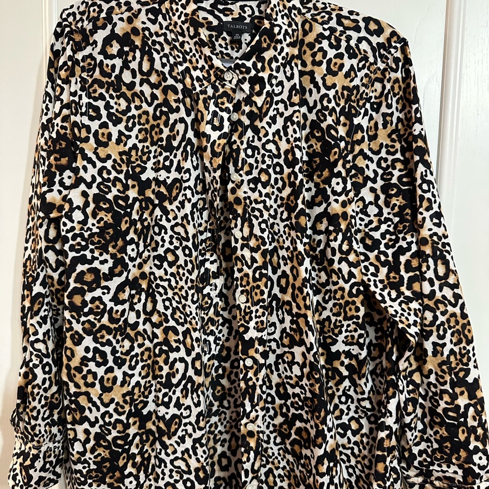 Talbots Leopard Print Blouse - Black and Tan